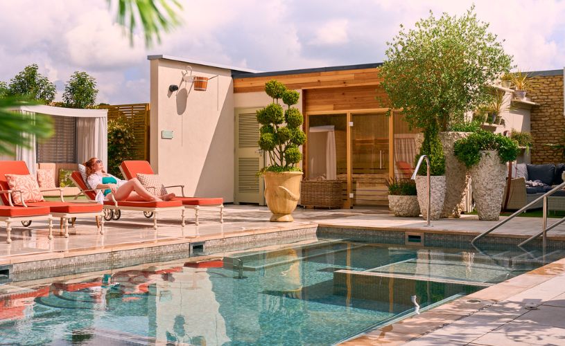 Poolside seating at Homewood Park Spa